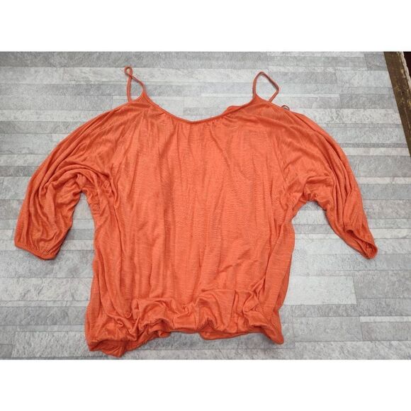 FREE PEOPLE ORANGE EMBROIDERED 2 LAYER PEASANT TOP SIZE XS - Picture 2 of 14